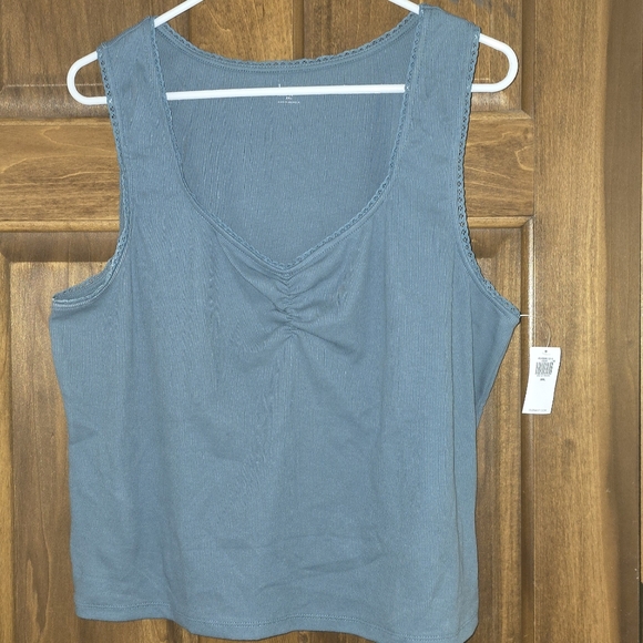 Old Navy: Cinched Rib-Knit Crop Tank Top w/Lace Trim, PENSIVE BLUE, XXL, BNWT - Picture 4 of 14